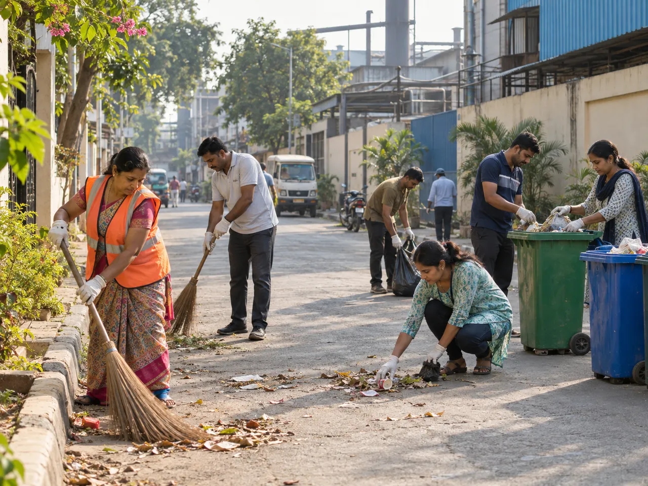 A street clean-up drive near the factory